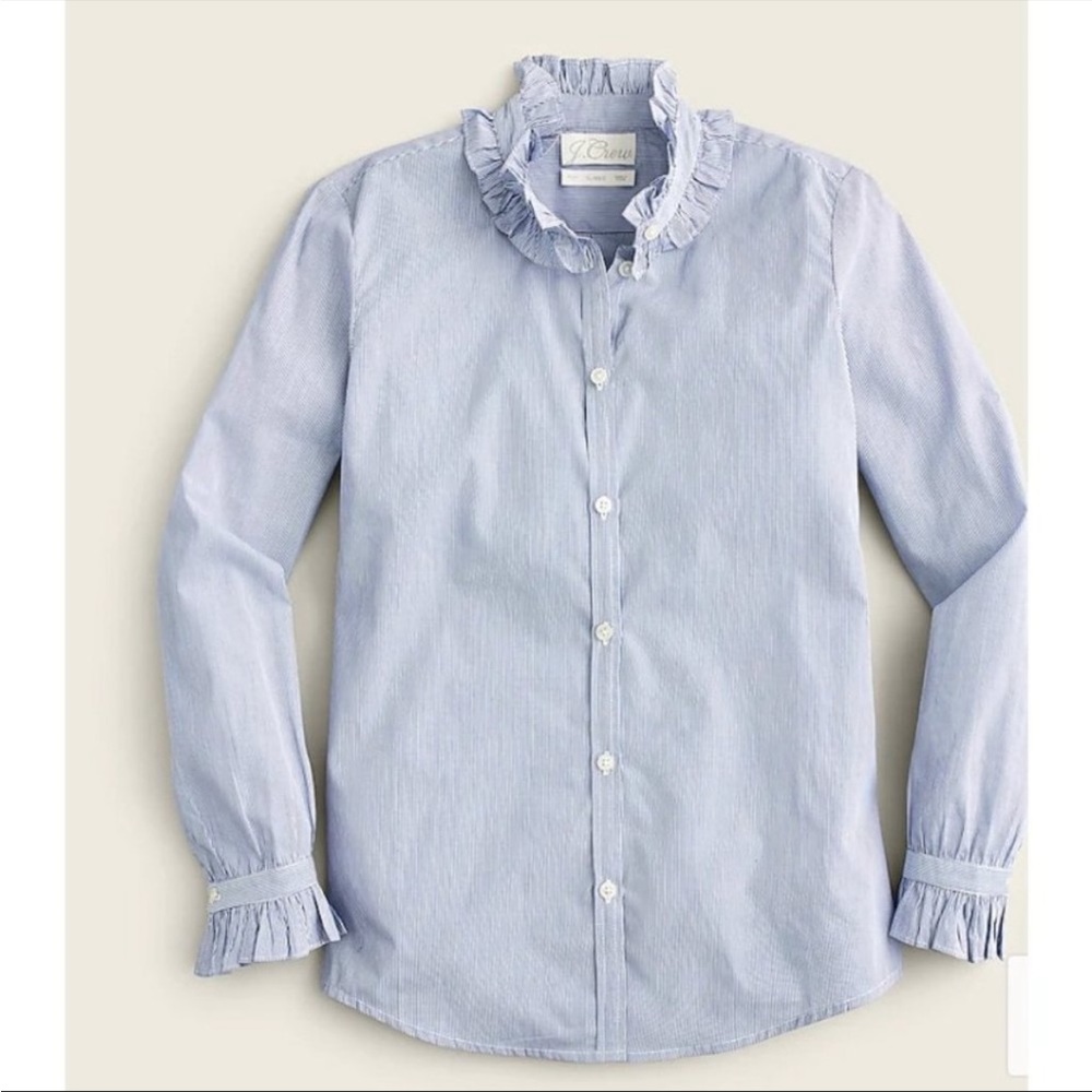 J Crew classic fit ruffle neck shirt